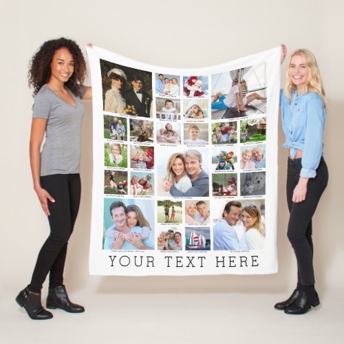 Personalized 27 Photo Collage Captions Your Color  Fleece Blanket