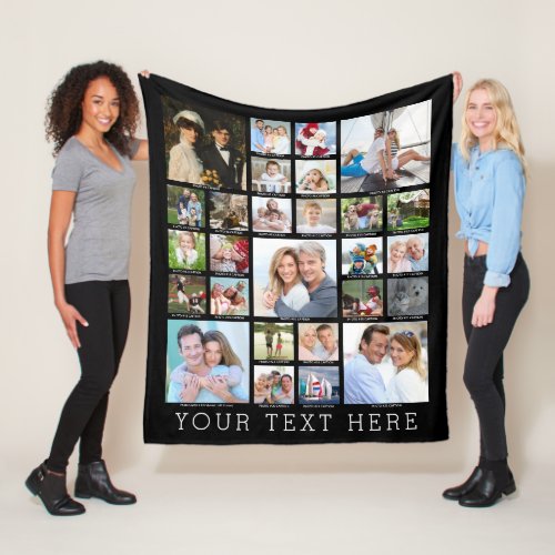 Personalized 27 Photo Collage Captions Your Color Fleece Blanket