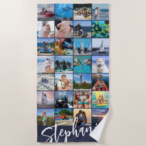Personalized 28 Photo Collage Custom Color Beach Towel