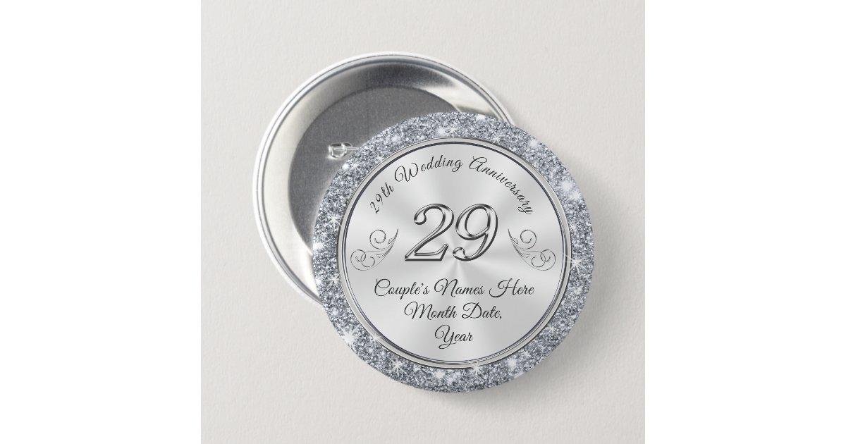 Personalized 29th Wedding Anniversary Pins, Favors Button | Zazzle
