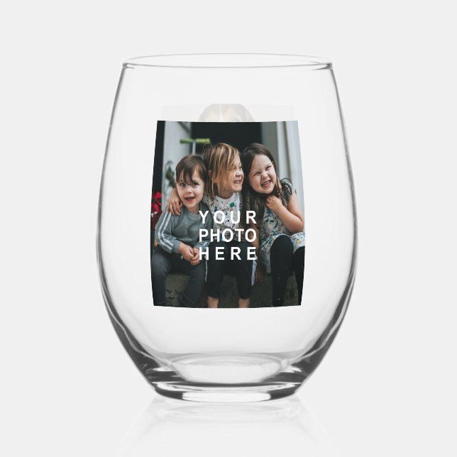 Personalized 2 Custom Photos Stemless Wine Glass (Front)