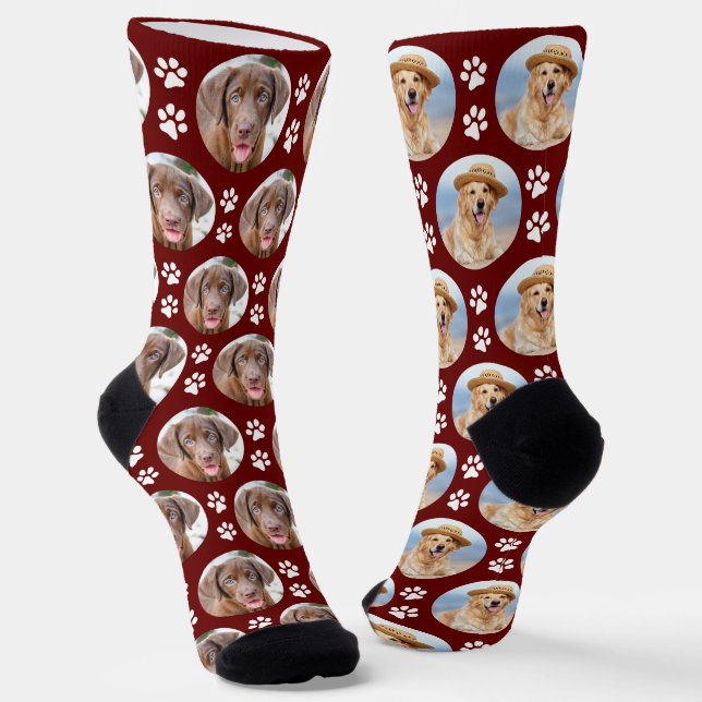 Personalized 2 Dog Photo Pet Paw Prints Pattern Socks (Angled)