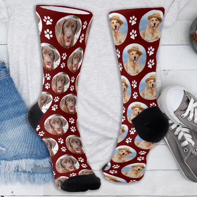 Personalized 2 Dog Photo Pet Paw Prints Pattern Socks (Creator Uploaded)