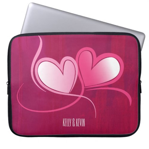 Personalized 2 Hearts on a Fuschia Pink Background Laptop Sleeve