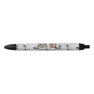 Personalized 2-Image Black & White Florals Pen