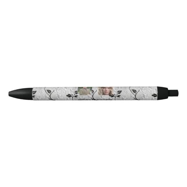 Personalized 2-Image Black & White Florals Pen (Front)