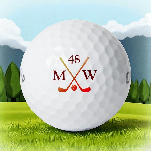 Personalized 2-initials Red Clubs Golfer Age Golf Balls (Creator Uploaded)