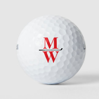 Personalized 2-Initials Red Monogram  Golf Balls