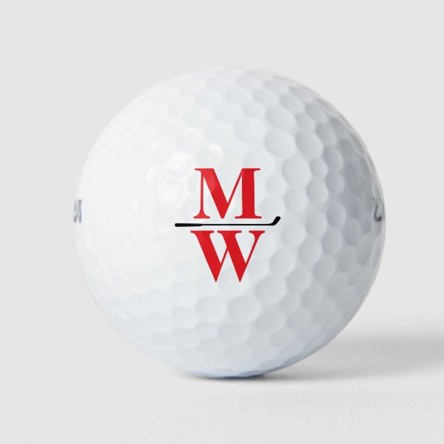 Personalized 2-Initials Red Monogram  Golf Balls (Front)