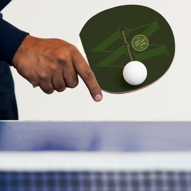 Personalized 2-letter Vertical Monogram Dark-Green Ping Pong Paddle (Insitu)