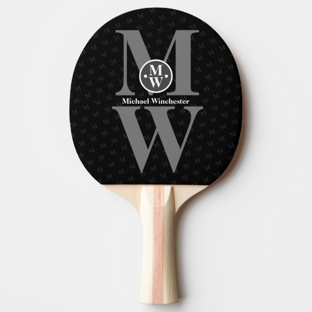 Personalized 2-letters Vertical Monogram Black Ping Pong Paddle (Front)