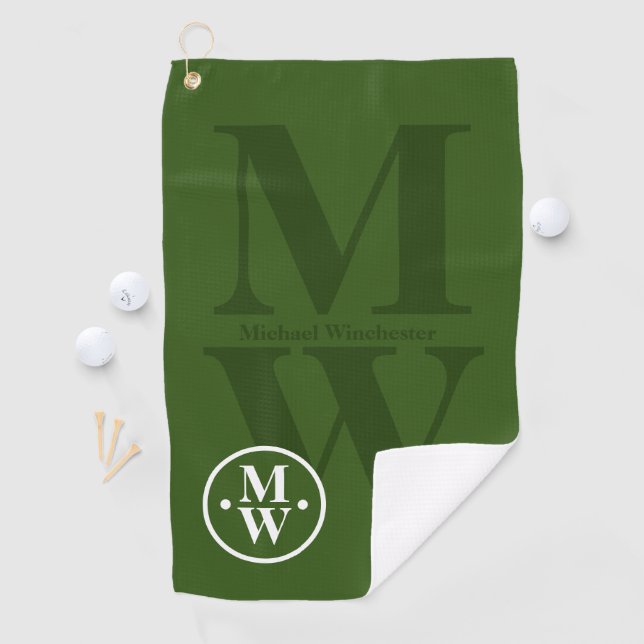 Personalized 2-letters vertical Monogram Green Golf Towel (InSitu)