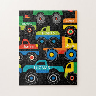 Personalized 2 Names Monster Trucks Gifts for Boys Jigsaw Puzzle