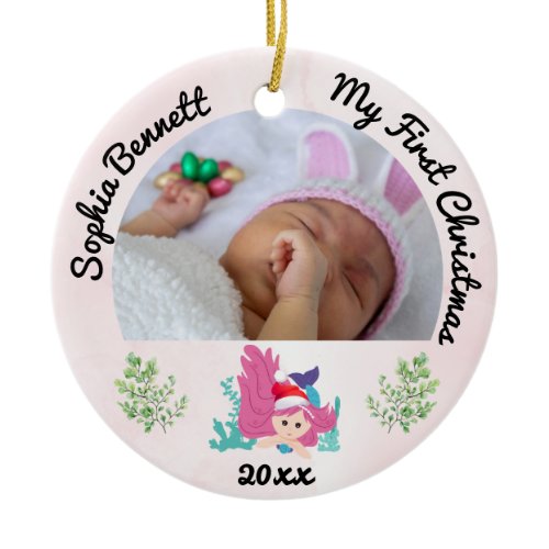 Personalized 2 Photo Babys My First Christmas 2023 Ceramic Ornament