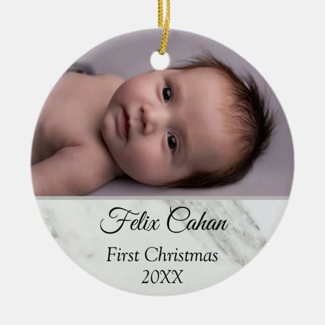 Personalized 2 Photo Babys My First Christmas 2023 Ceramic Ornament (Front)
