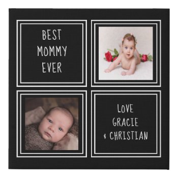 Personalized 2 Photo Black Faux Canvas Print by Ricaso at Zazzle