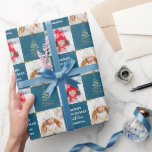 Personalized 2 Photo Blue Gold Christmas Holiday Wrapping Paper<br><div class="desc">Personalized 2 Photo Blue Gold Christmas Holiday Wrapping Paper</div>