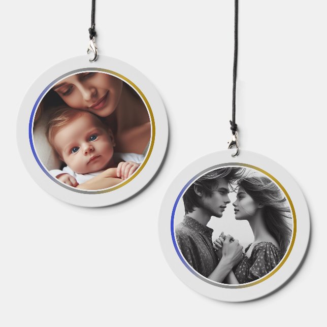 Personalized 2 Photo Blue Silver and Gold Wind Chime (Front & Back)