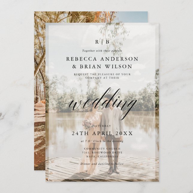 Personalized 2 Photo Chic Calligraphy Wedding  Invitation (Front/Back)