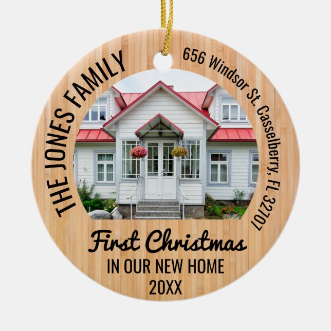 Personalized 2 Photo Christmas First Home 2021 Ceramic Ornament (Front)