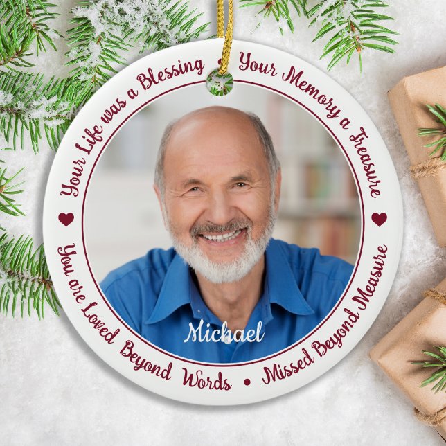Personalized 2 Photo Christmas Keepsake Memorial Ceramic Ornament (Creator Uploaded)