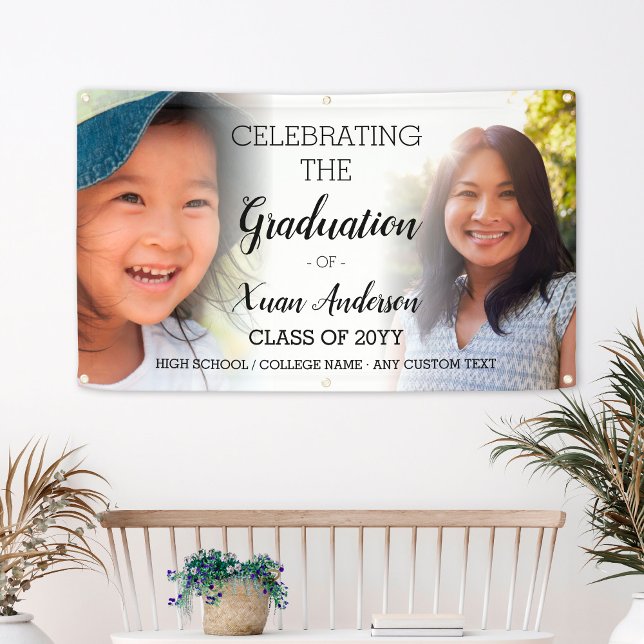 Personalized 2 Photo Collage Script Graduation Banner (Personalized 2 Photo Collage Script Graduation Banner
)