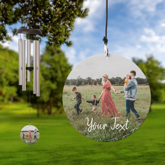 Personalized 2 Photo & Custom Text Template Wind Chime (Outdoor)