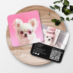 Personalized 2 Photo Dog Pet Social Media QR Code Square Business Card