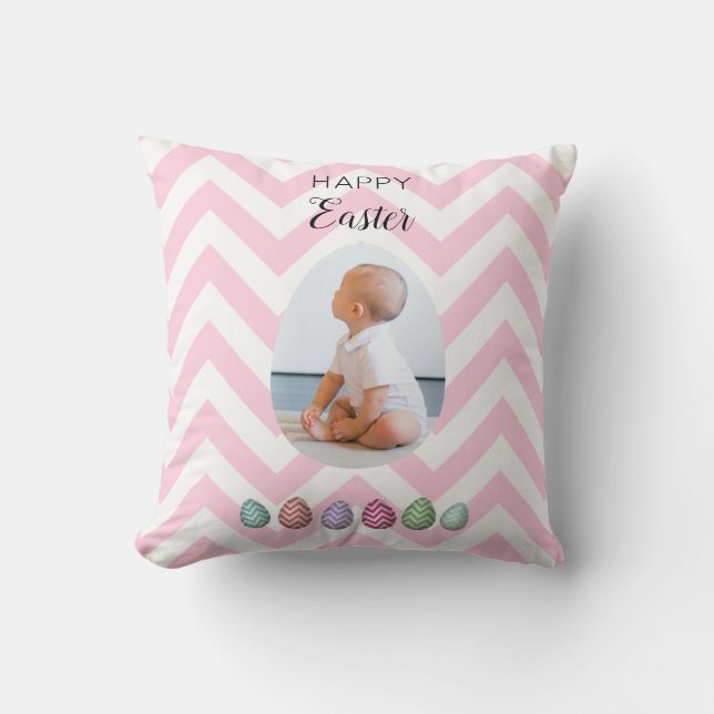 Personalized 2 Photo Easter Egg Pink Pastel  Throw Pillow (Front)