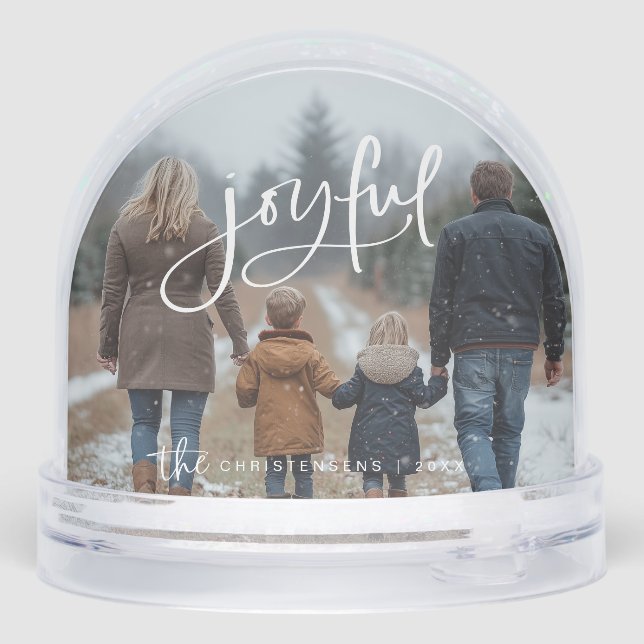 Personalized 2 Photo Family Joyful Christmas Snow Globe (Back)