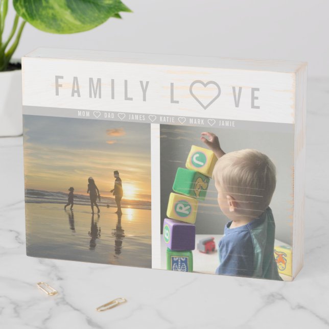 Personalized 2 Photo Family Love Memories Wooden Box Sign (In Situ Horizontal)