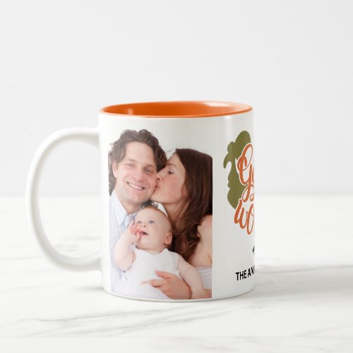 Personalized 2 Photo Family Name Thanksgiving Two_Tone Coffee Mug