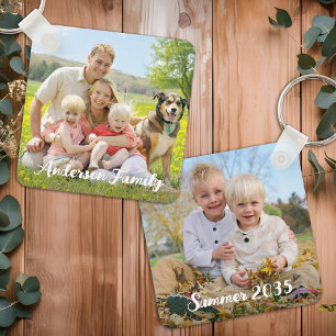 Personalized 2 Photo Family Pet Kids Modern Keychain