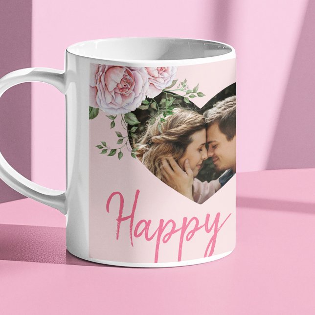 Personalized 2 photo hearts pink roses Valentine Coffee Mug (Creator Uploaded)