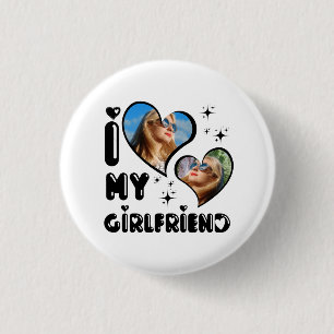 Personalized 2 Photo I Love My Girlfriend Button
