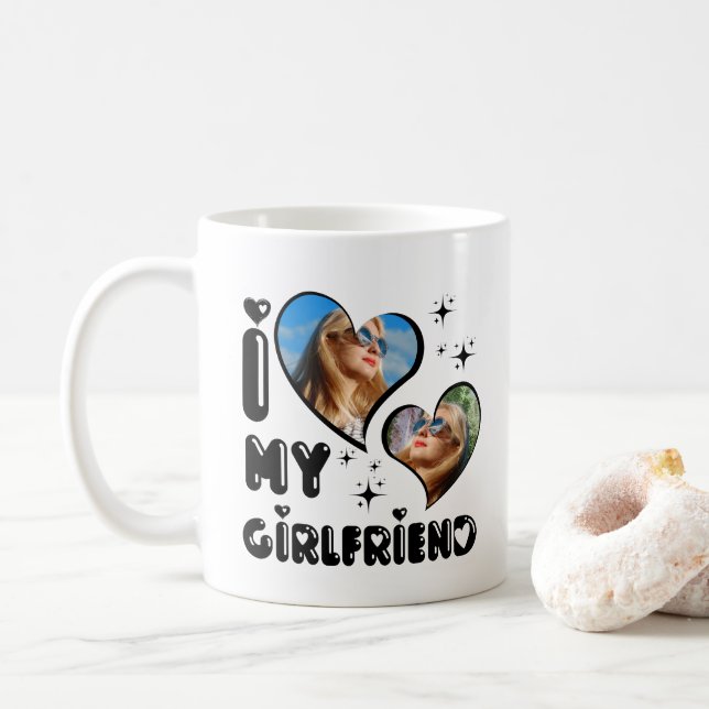 Personalized 2 Photo I Love My Girlfriend  Coffee Mug (With Donut)