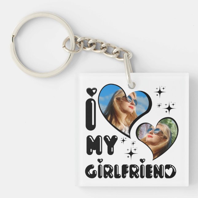 Personalized 2 Photo I Love My Girlfriend  Keychain (Front)