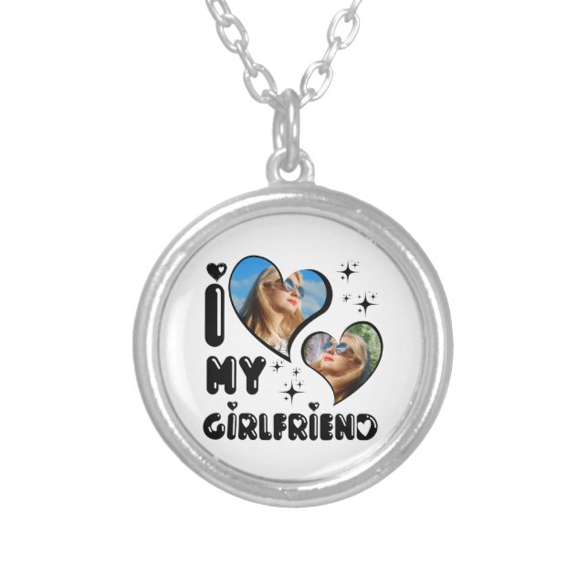 Personalized 2 Photo I Love My Girlfriend  Silver Plated Necklace (Front)