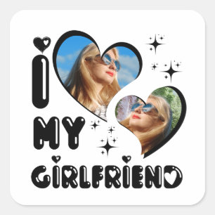 Personalized 2 Photo I Love My Girlfriend Square Sticker
