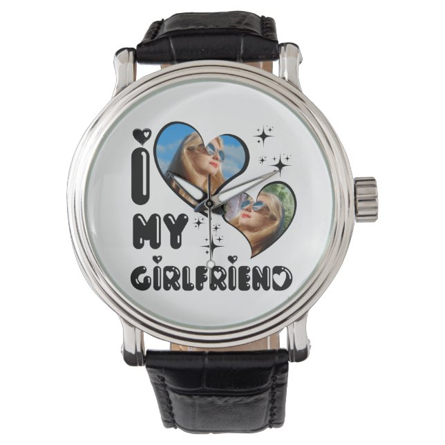Personalized 2 Photo I Love My Girlfriend  Watch (Front)