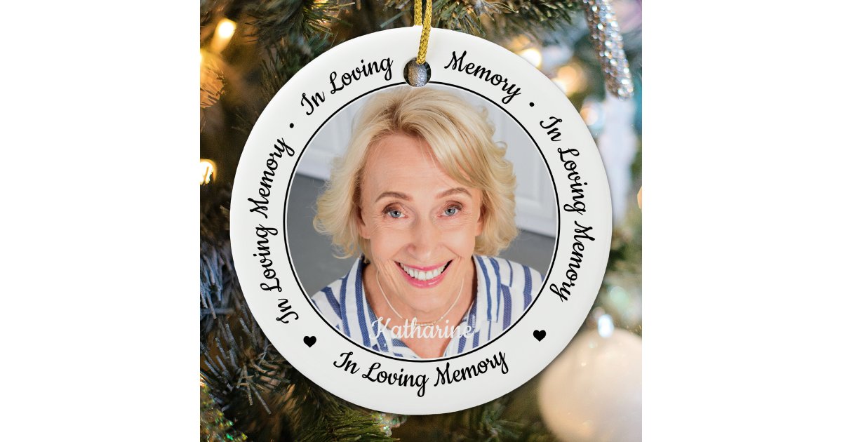 Personalized 2 Photo In Loving Memory Memorial Ceramic Ornament | Zazzle