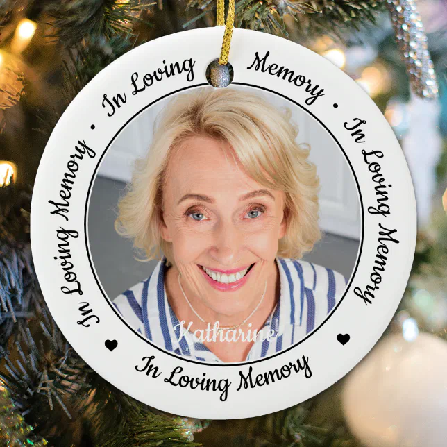 Personalized 2 Photo In Loving Memory Memorial Ceramic Ornament | Zazzle