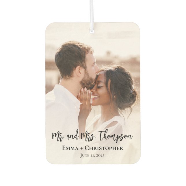 Personalized 2 Photo Newlyweds Car Air Freshener (Front)