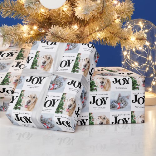 Personalized 2 Photo Pet Dog JOY Holiday Gift Wrapping Paper