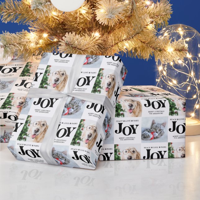 Personalized 2 Photo Pet Dog JOY Holiday Gift Wrapping Paper (Holidays)