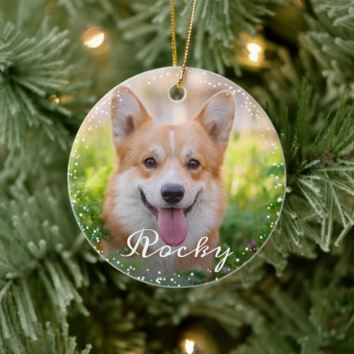 Personalized 2 Photo Pet Dog Puppy Holiday Ceramic Ornament