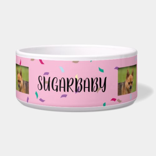 Personalized 2_Photo Pink Party Sprinkles Pattern Bowl