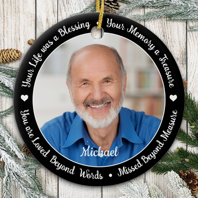 Personalized 2 Photo Remembrance Keepsake Memorial Ceramic Ornament (Creator Uploaded)