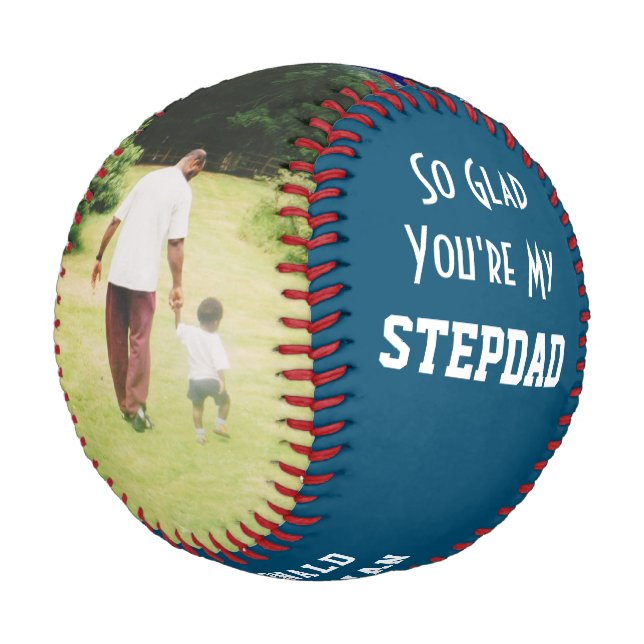 Personalized 2 Photo Teal STEPDAD Baseball (Angled)