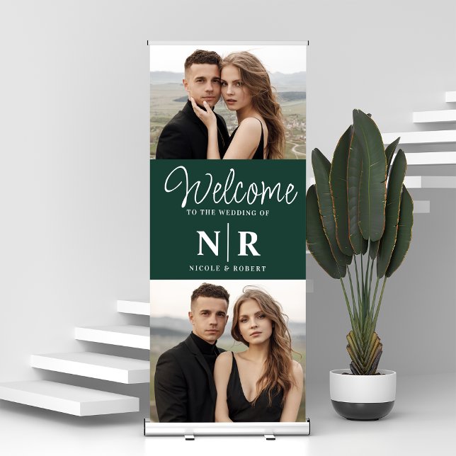 Personalized 2 Photo Wedding Monogram Welcome Retractable Banner (Creator Uploaded)